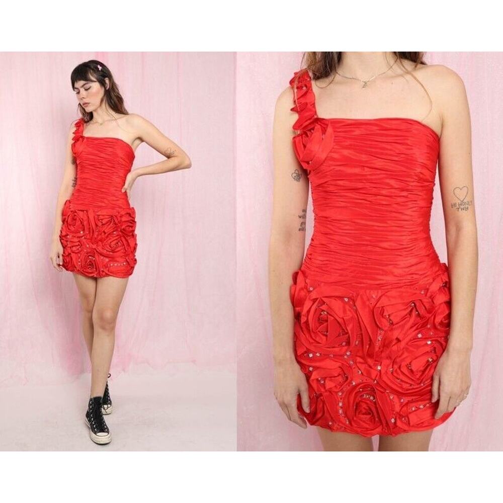 Alisha Hill Red Ruffle Rosette Prom, Party Dress, Cocktail Dress Size 4